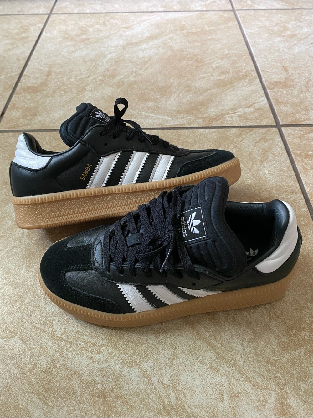 adidas Black and White Low-Profile Sneakers with Gum Sole